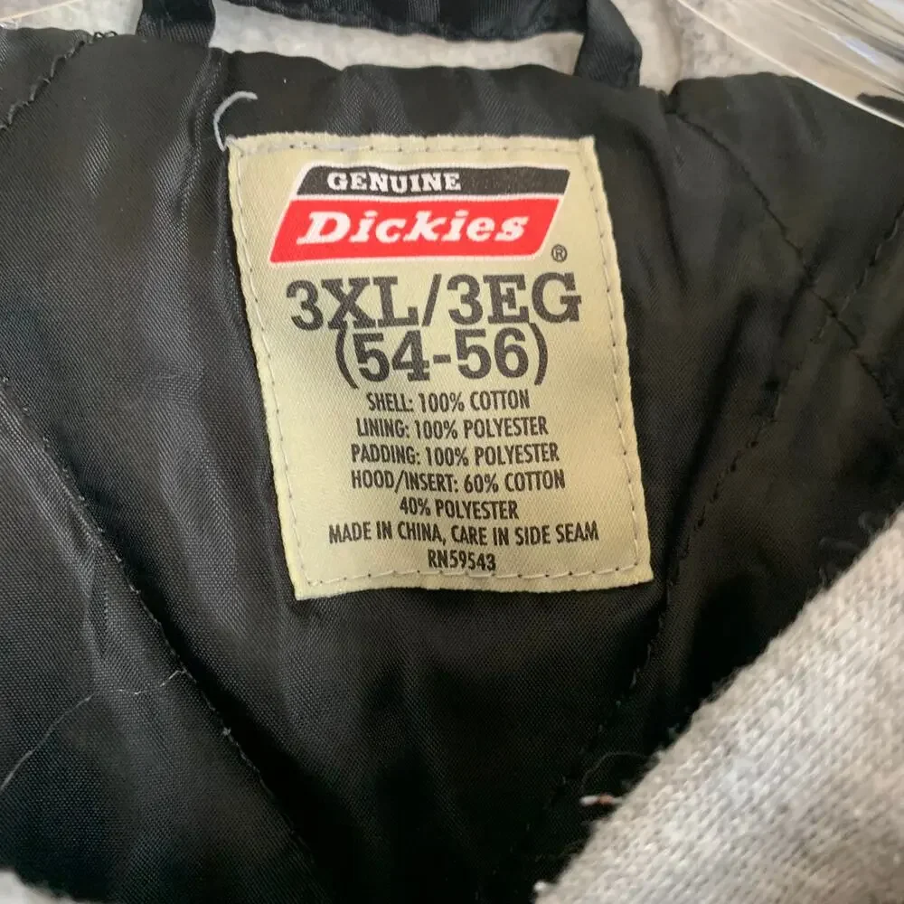 Dickies Mens 3XL Black Hooded Denim Work Jacket Sweatshirt Lined Full Zip Coat